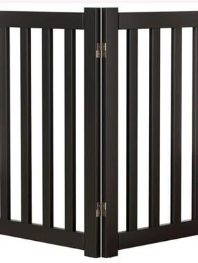 2-Panel Freestanding Solid Wood Dog Gate-24" High-Black